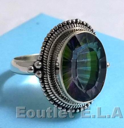 19.5mm RAINBOW MYSTIC TOPAZ SOLID SILVER RING-sz 6.5